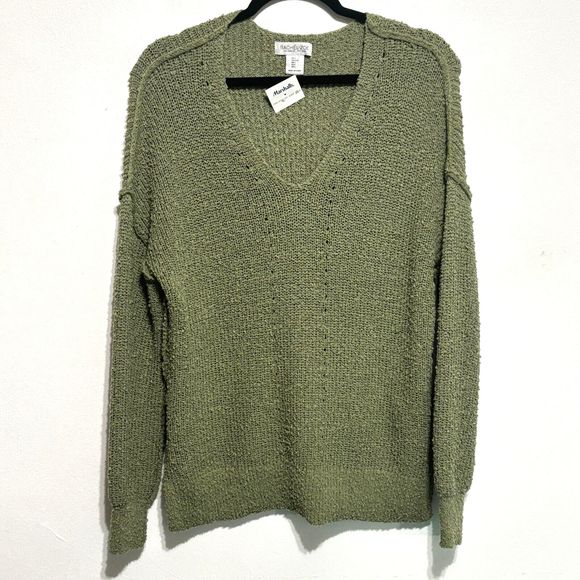 Rachel Zoe Sweaters - Rachel Zoe Nubby V-Neck Sweater Sz L Green Relaxed Fit Reverse Seam